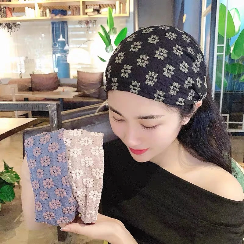 韩国宽边简约发带女遮白发头套压发头巾蕾丝发箍外出防风头带饰品