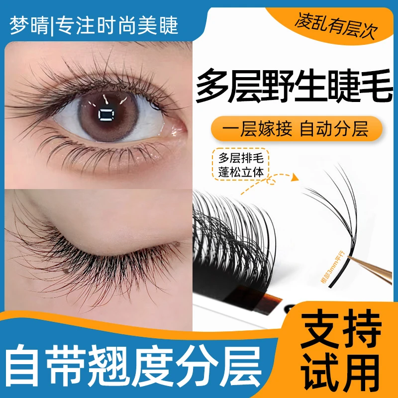 多层次野生睫毛嫁接LC型LB翘4D漫画款山茶花LJ美睫师5D美睫店专用