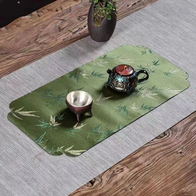 竹叶茶席 禅意古典布艺茶垫织锦刺绣竹子双面茶席中国风古典中式