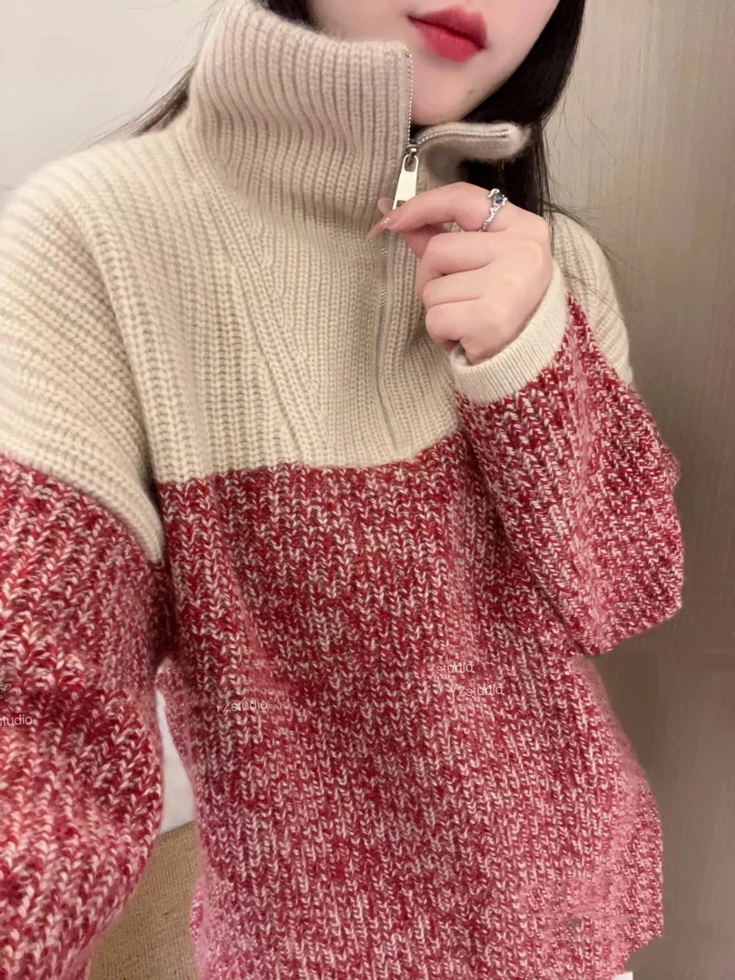 重磅秋冬新品 100山羊绒 加厚 半拉链元宝针宽松慵懒风套头毛衣