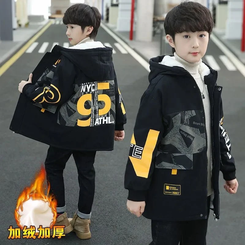 2024新款男童冬装加绒外套中大童加厚服新款派克服秋冬款衣男还潮