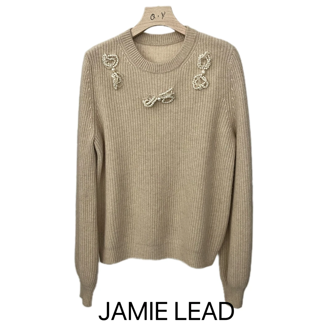 JAMIE LEAD【小众】钉珠圆领休闲羊绒衫
