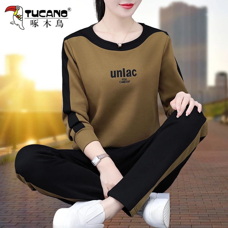 女士运动套装春秋2024新款中年妈妈秋装洋气休闲卫衣显瘦两件套