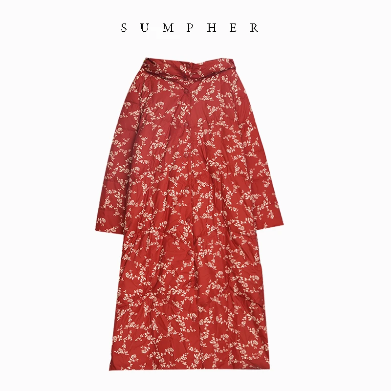 遇见某天精选女装新款款国风冬季红花女士防寒服-090088