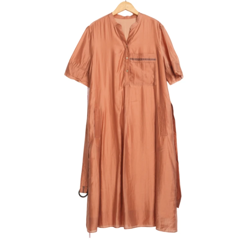 华人某杰精选女装轻奢新款洋气百搭女橙红连衣裙-9120