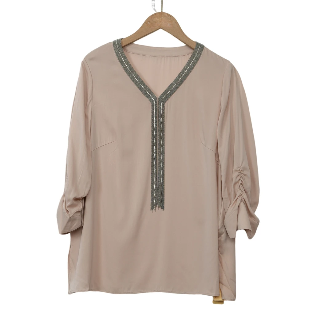 【某来】专柜折扣女装新款洋气通勤气质时尚百搭粉色女士上衣-18595