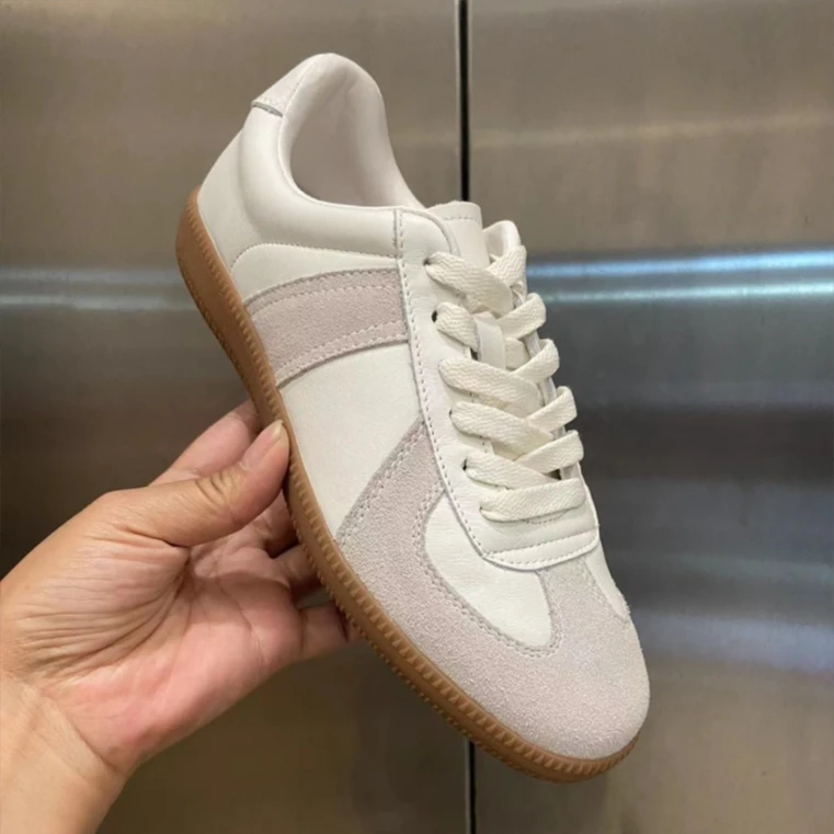 新款百搭白色德训鞋男士低帮真皮休闲板鞋LE8879