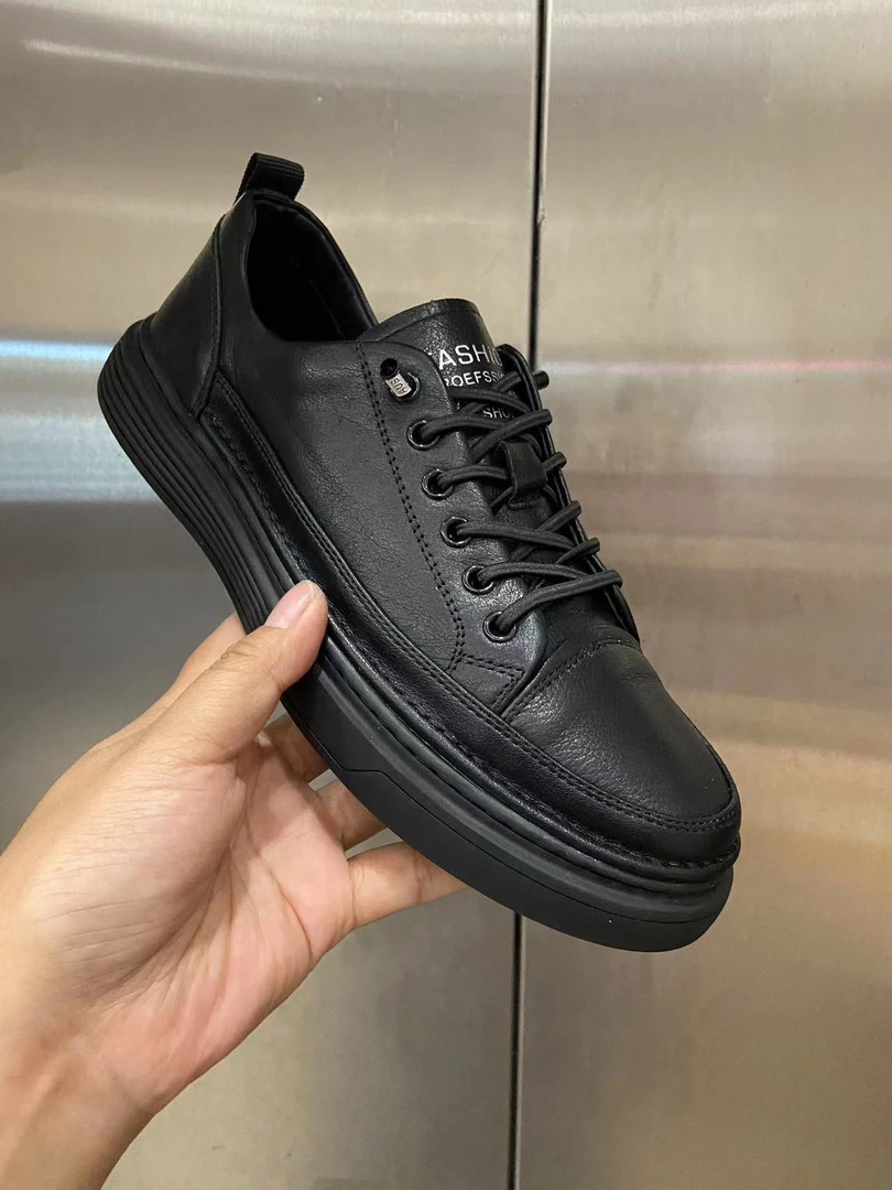 头层牛皮男鞋经典冬季新款加绒加厚黑色低帮时尚百搭休闲鞋9208