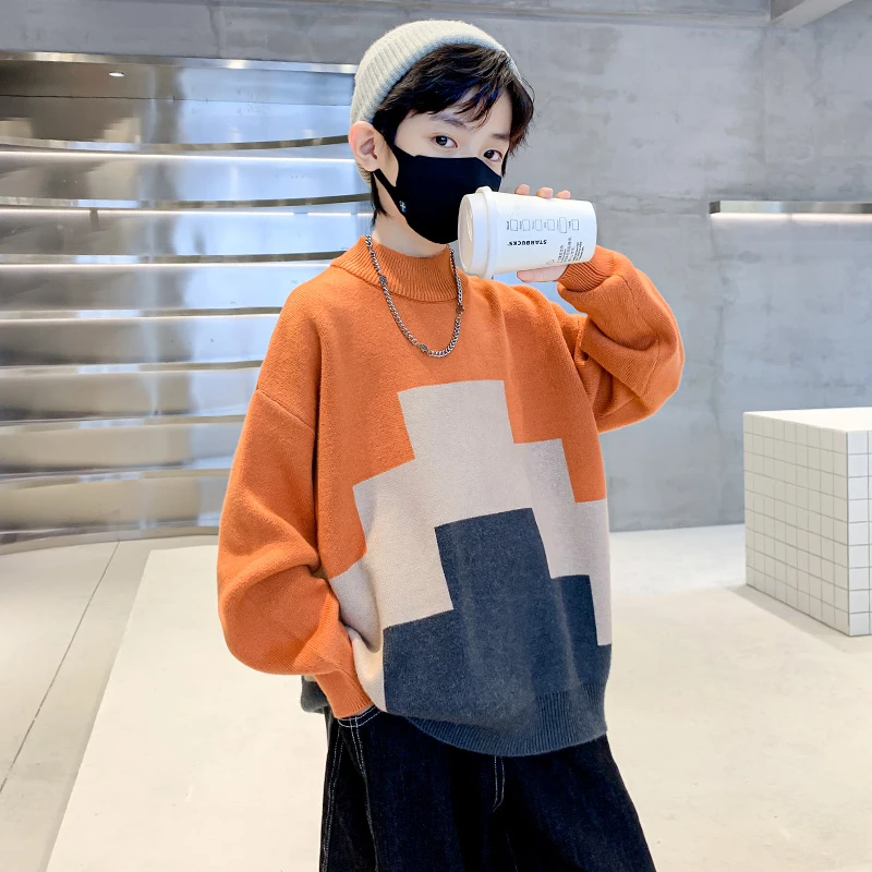 童装男童毛衣秋冬款2023新款儿童加厚男孩冬季加绒中大童打底衫潮