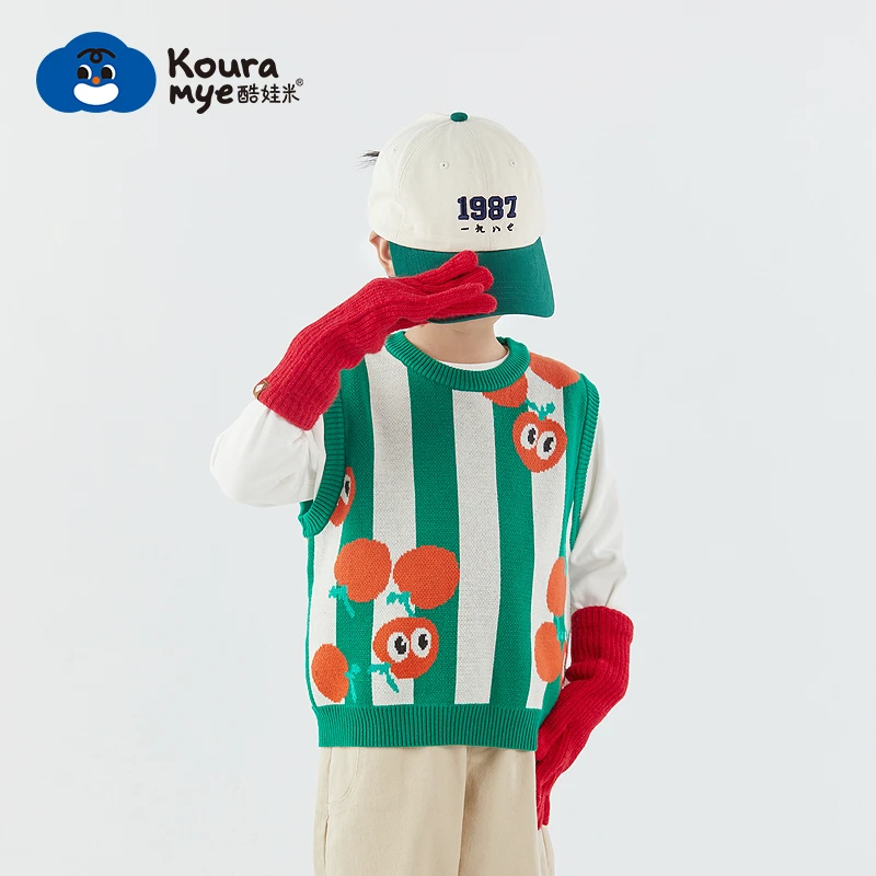 酷娃米秋款大上新中小男女童时尚百搭杮杮顺心圆领套头背心1406