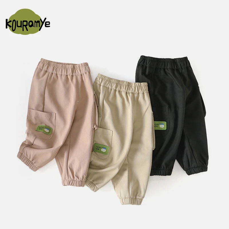 酷娃米深秋冬季新款中小男女童时尚百搭口袋贴标工装裤70361