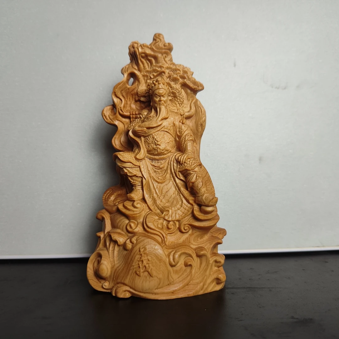 崖柏木雕忠义义气关公关二爷，15*8*7cm。家居办公室车载摆件