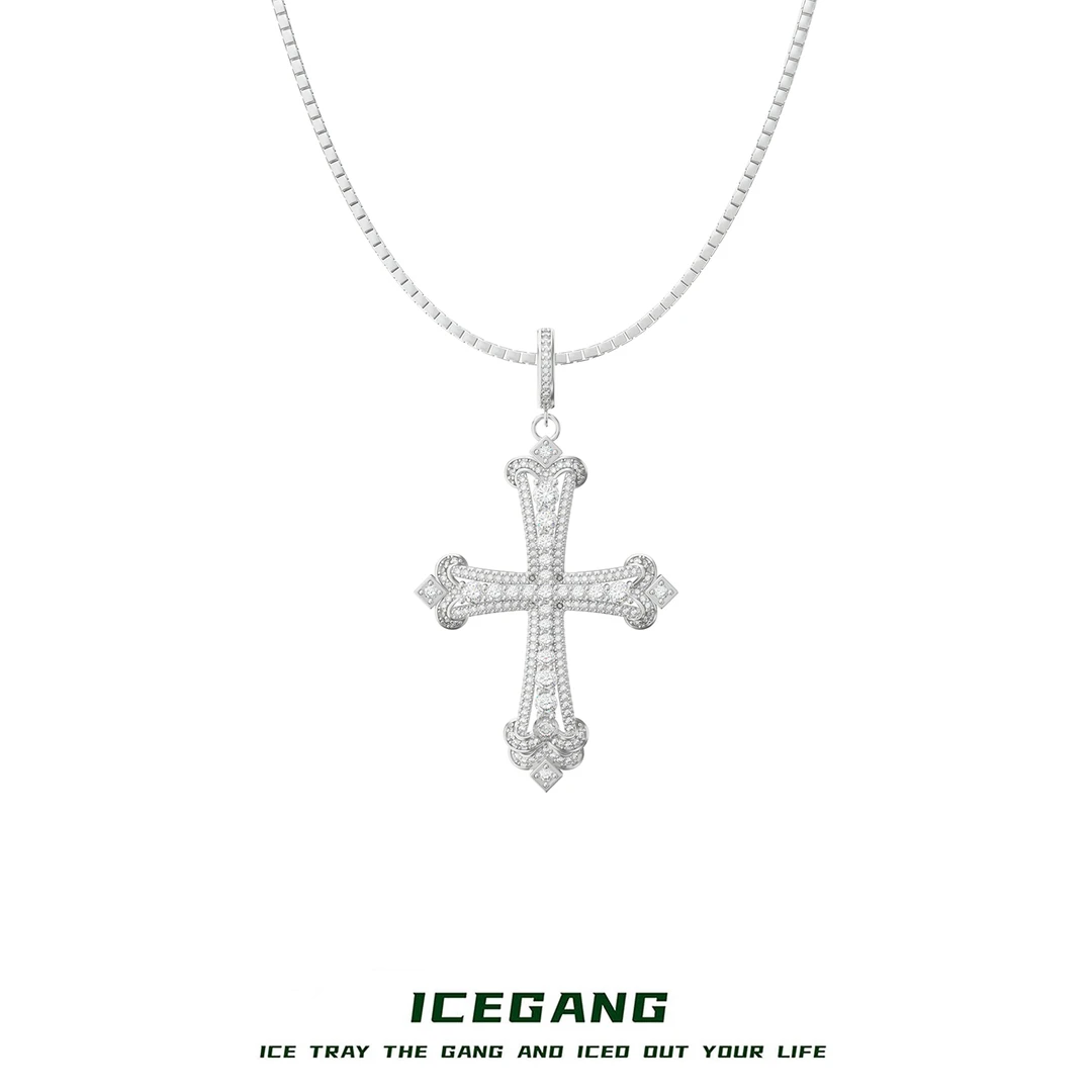 铜合金合成锆石吊坠 ICEGANG特蕾莎十字架吊坠欧美嘻哈潮流毛衣链