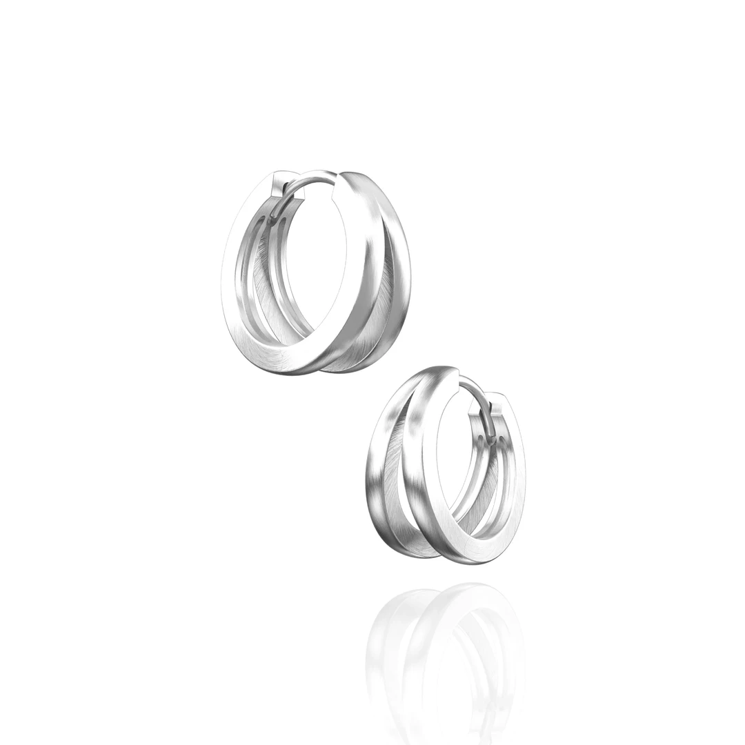 ICEGANG 925银合成锆石耳饰 S925通体纯银双环拉砂磨砂耳环防过敏