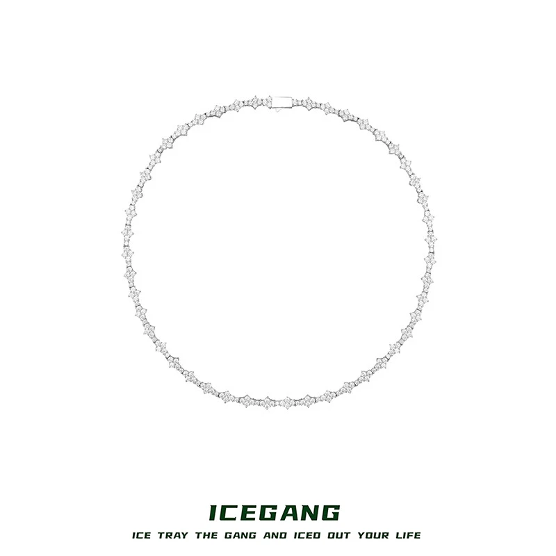 铜合金合成锆石项链 ICEGANG满钻荆棘网球项链男女小众高级感男女