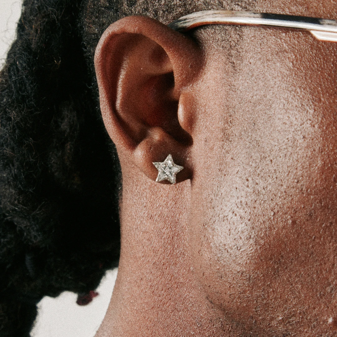 ICEGANG 925银合成锆石耳饰 满钻星星耳钉S925纯银欧美情侣小众