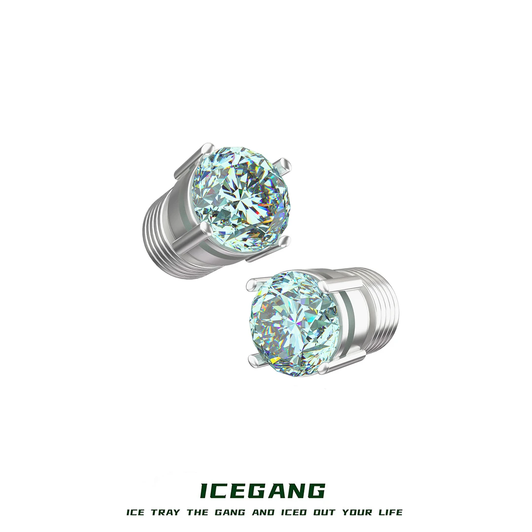 925银合成锆石耳饰 ICEGANGS925纯银防过敏磁吸四爪耳夹8A锆钻