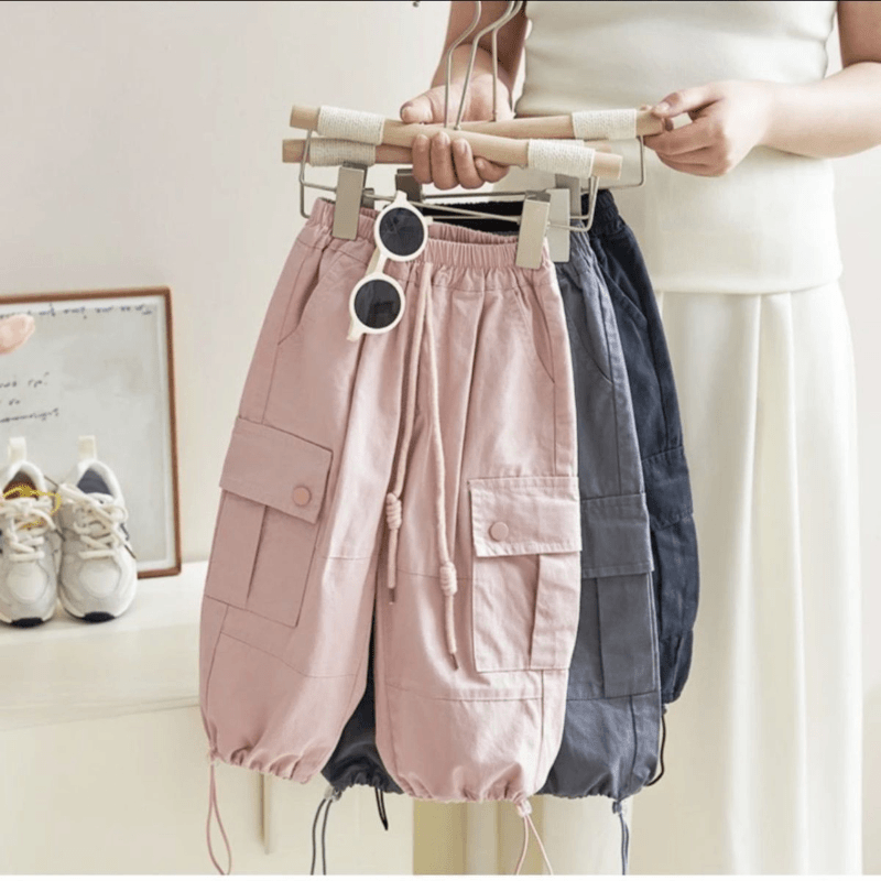 【纯棉现货】女童裤子秋装外穿洋气韩版儿童宽松长裤宝宝秋季工装裤