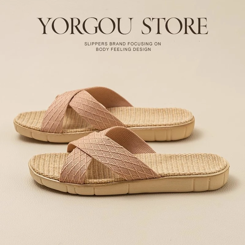 2025新款抗菌亚麻拖鞋夏季室内防滑家用凉拖鞋男四季可外穿凉拖
