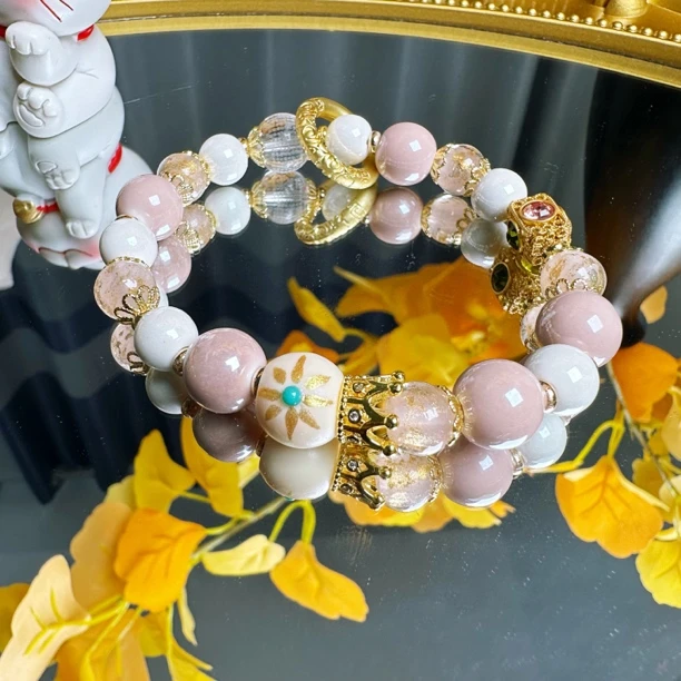 新款珠光多彩瓷日月星辰古法手工套链气质百搭