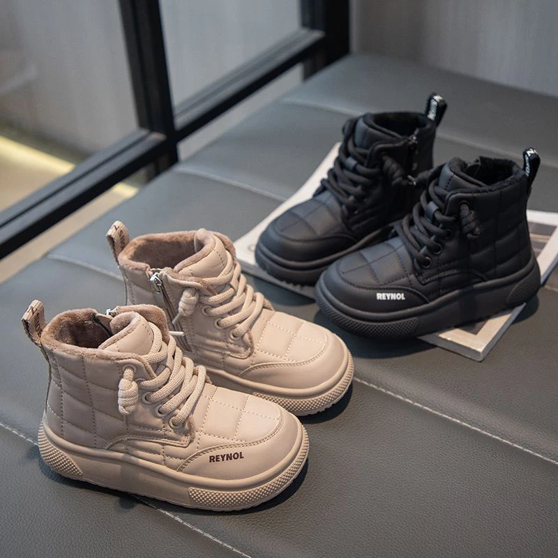 儿童冬季新款时尚休闲加绒加厚雪地靴保暖舒适男女童侧拉链棉靴潮