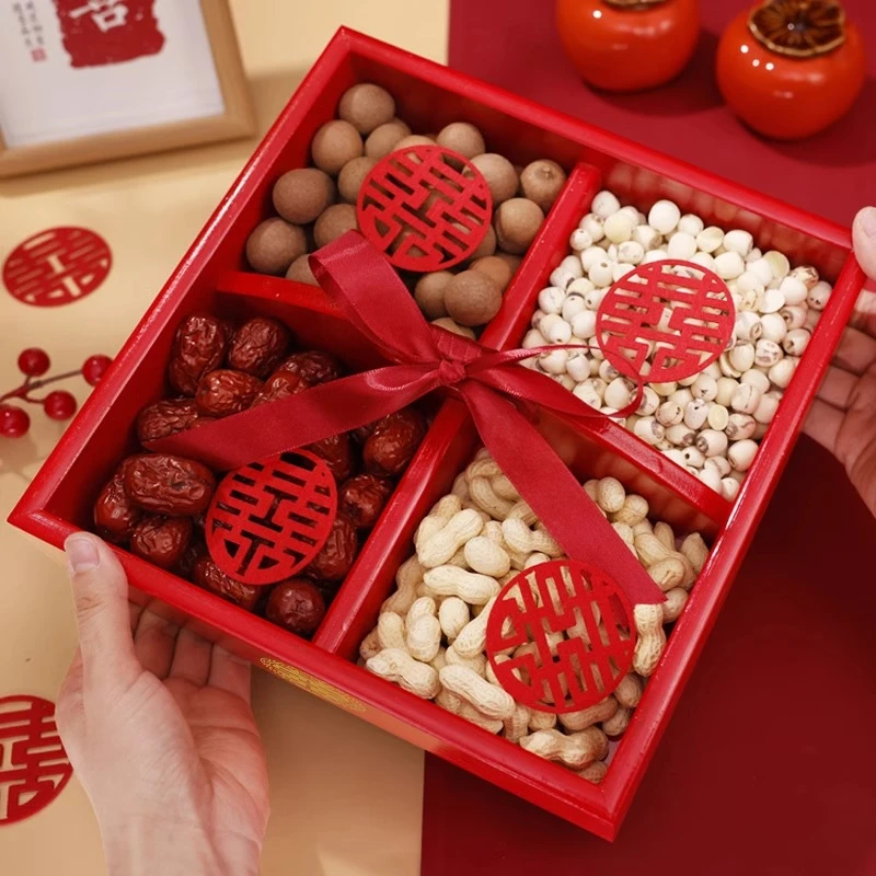 早生贵子模具结婚床上压床摆件干果婚礼订婚四宫格干果盒用品