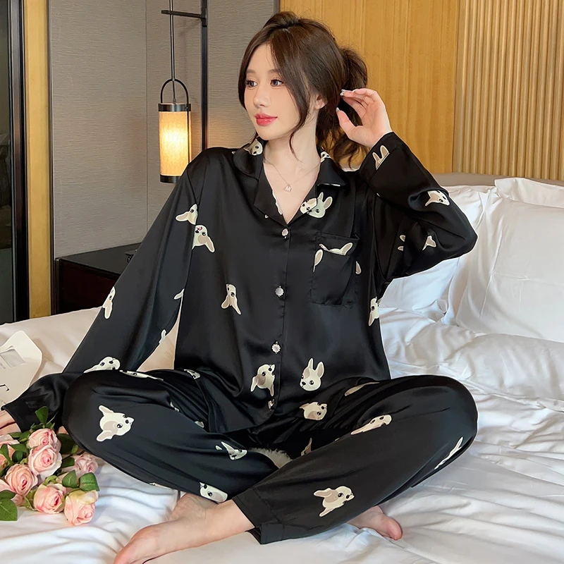 白鹿同款睡衣女士春秋款长袖秋季薄款网红爆款新款冰丝家居服套装