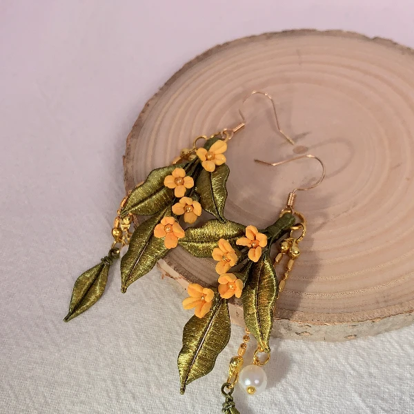 非金属布艺耳饰 清素绒花桂花耳环古风可爱日常百搭(使用后不可退