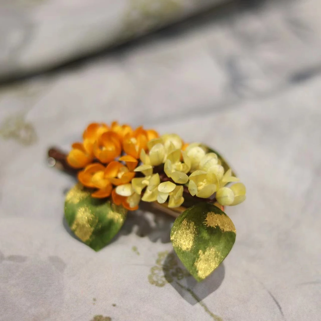 非遗绒花纯手工桑蚕丝绒花桂花发夹女拍摄复古古风古风国风日常