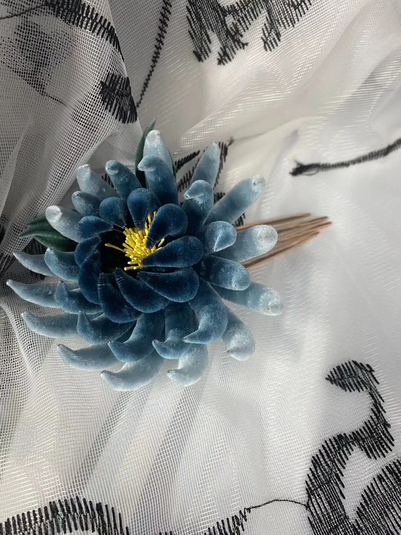 清素手工桑蚕丝胖绒菊花海王钗国风古风女中式日常（使用后不可退）