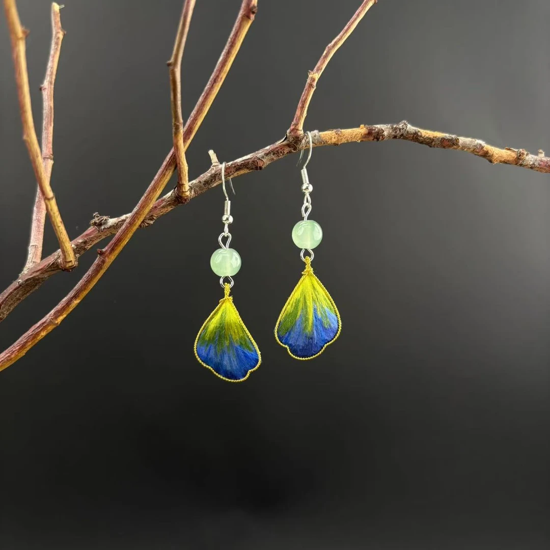 【只此青绿】千里江山色鸢尾耳环手工琉璃珠