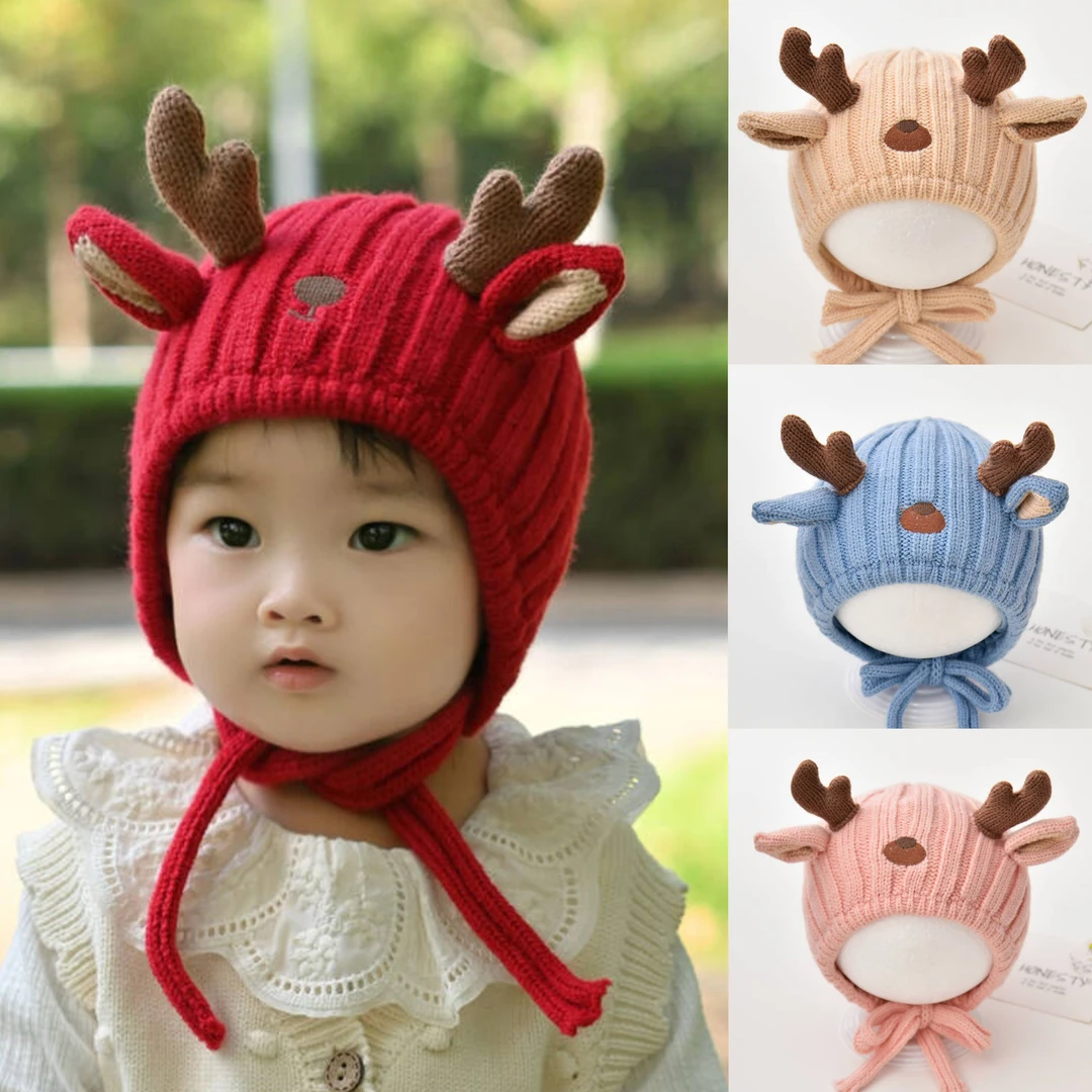 宝宝帽子秋冬季针织帽婴儿毛线帽儿童小鹿新款男童女童男孩套头帽