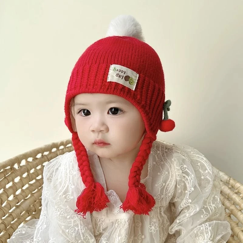婴儿帽子秋冬针织帽宝宝护耳儿童帽子男女童冬季加厚保暖毛线帽潮