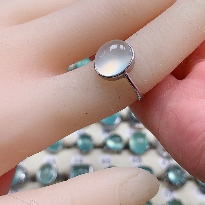 蛇纹石玉戒指银S925镶嵌