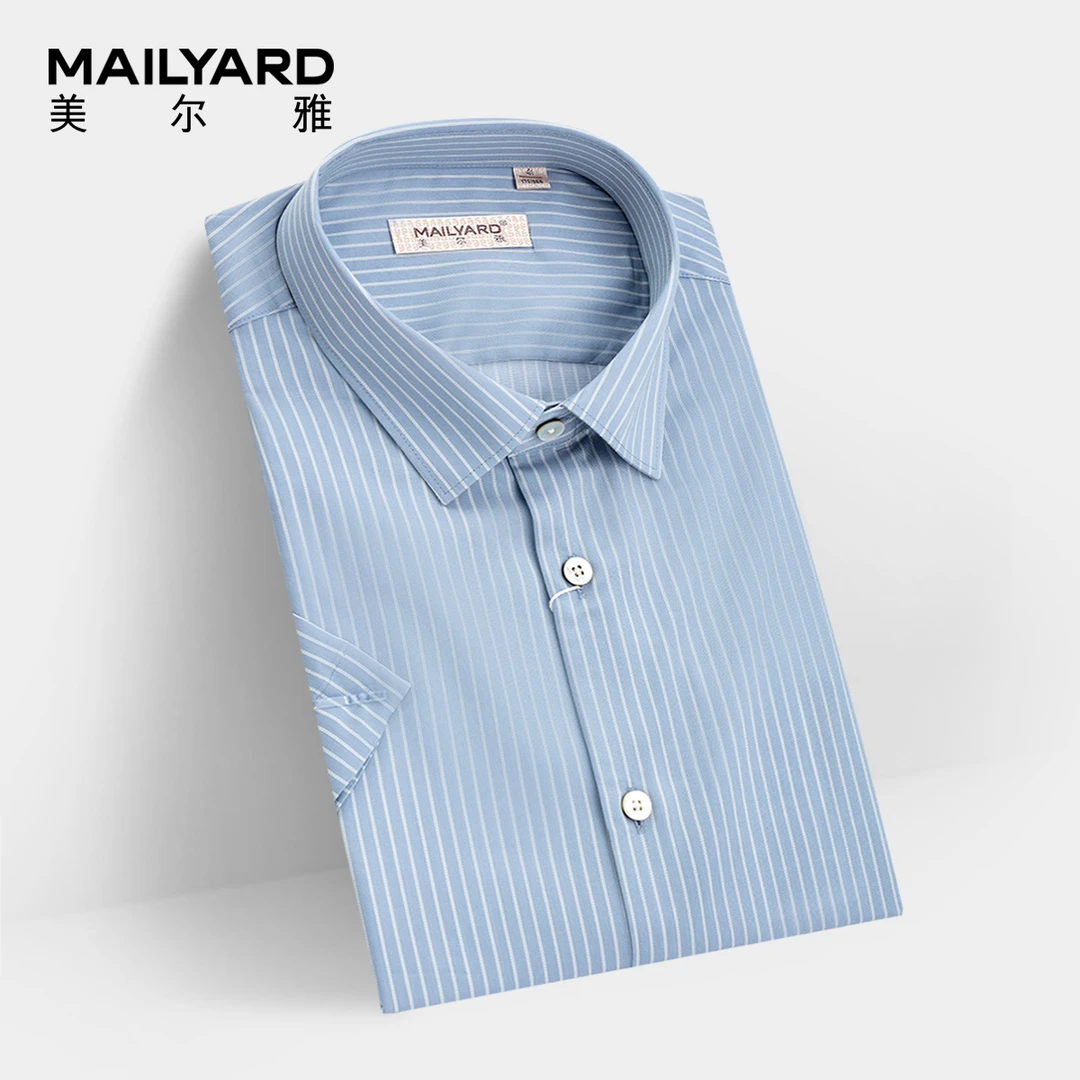 MAILYARD/美尔雅短袖衬衫 商务时尚夏季休闲男士条纹衬衣修身 459