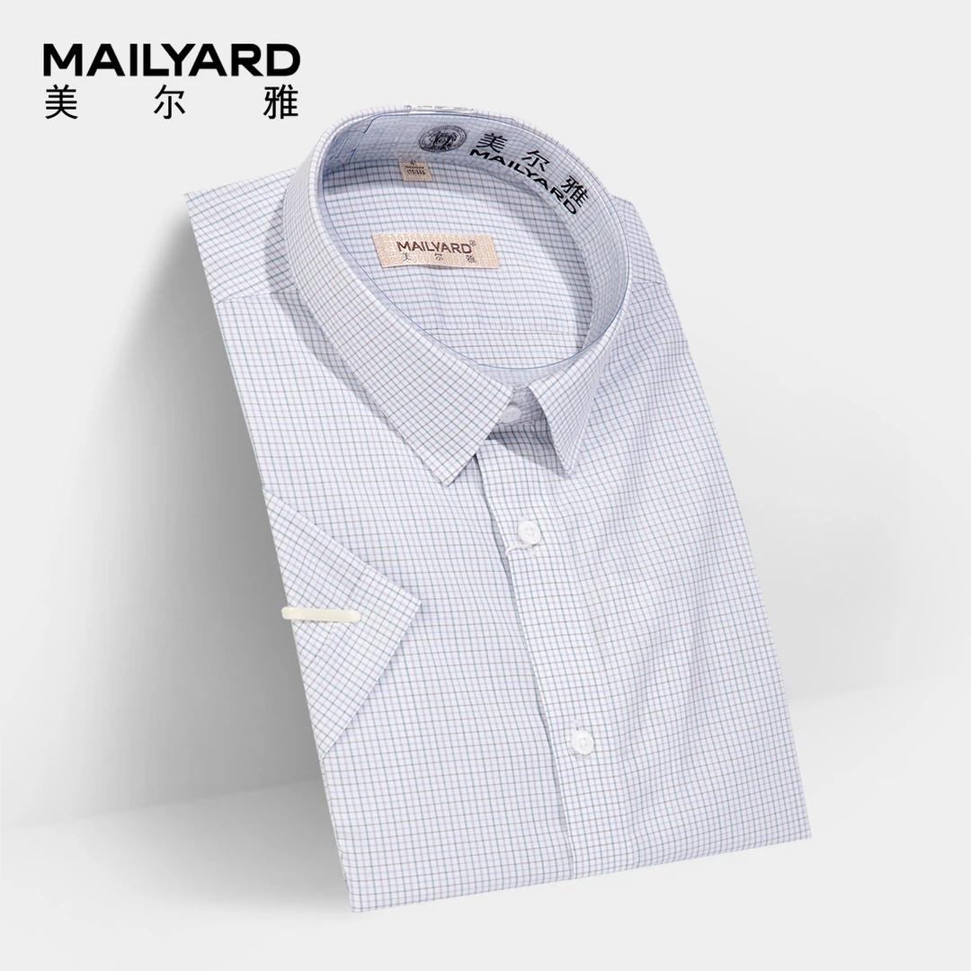 MAILYARD/美尔雅短袖衬衫 商务休闲男士夏季格子免烫衬衣棉 443