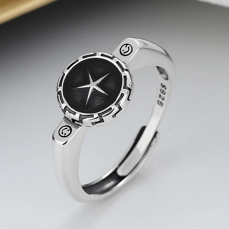 925银戒指 几何星芒滴油戒指复古时尚小众设计感百搭款食指环女