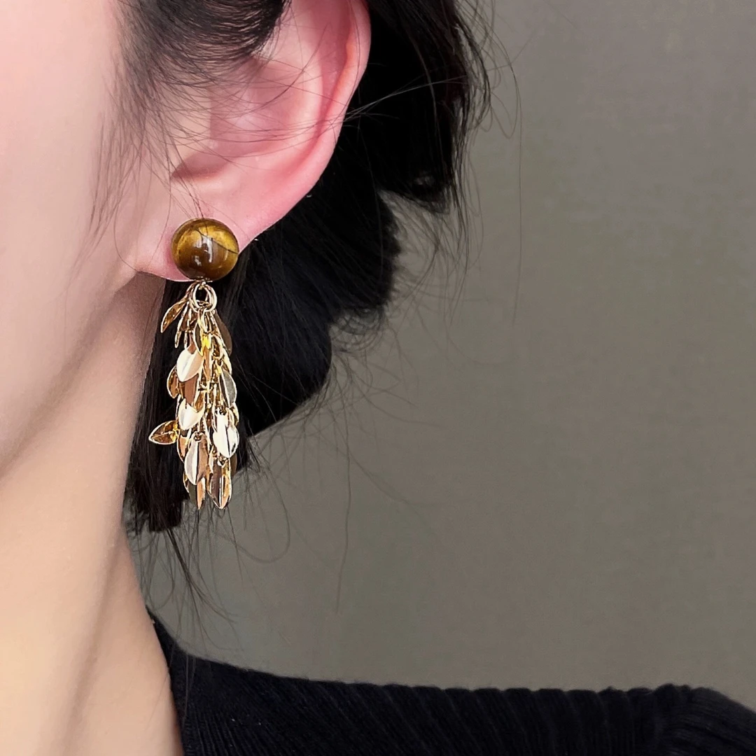 铜合金耳饰 原创美拉德虎眼流苏耳环秋冬一款两戴耳钉