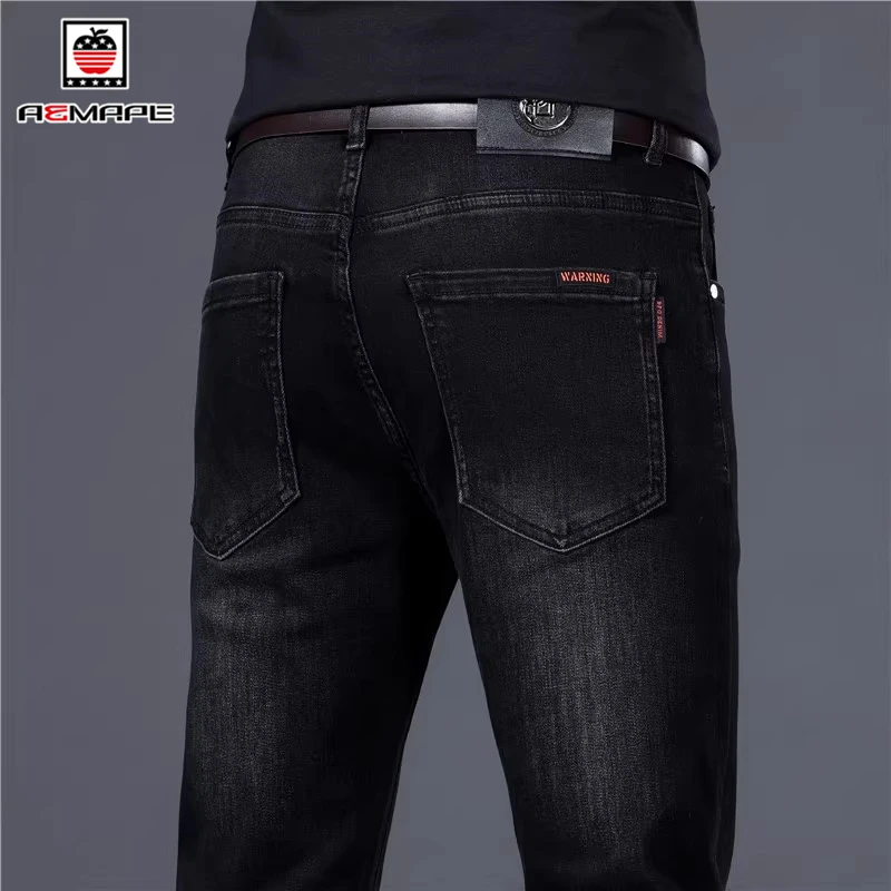 高端2025年秋冬季新款黑灰色牛仔裤男士修身小脚裤弹力休闲长裤男