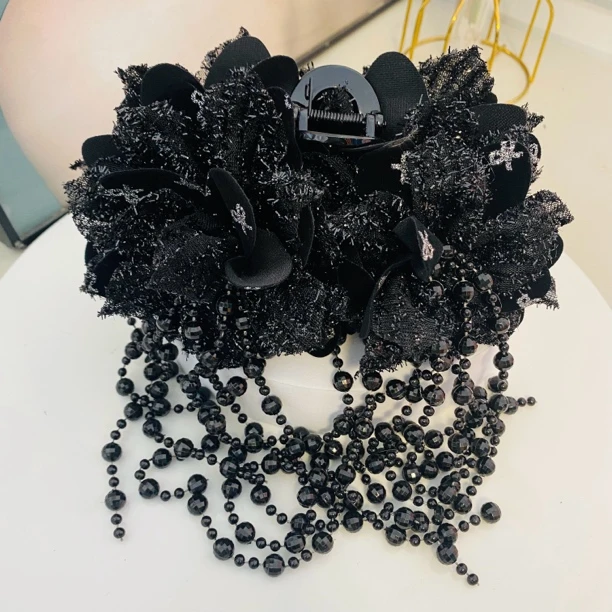 泊瑞雅原创设计高定花朵流苏抓夹后脑勺鲨鱼夹