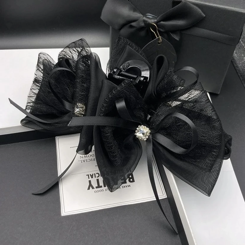 泊瑞雅感双子星网纱水钻蝴蝶结抓夹女发量多盘发鲨鱼夹子后脑勺发