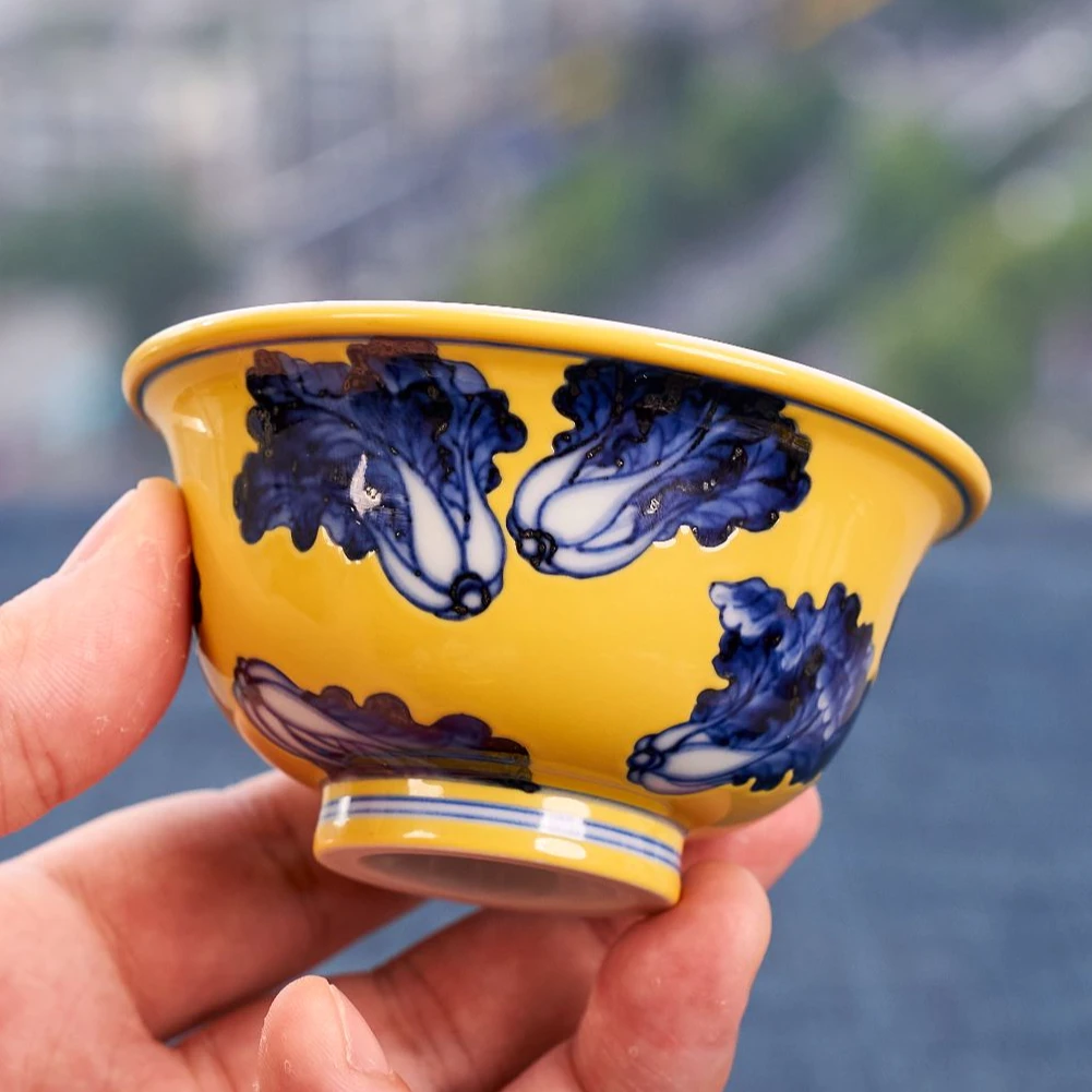 【时间的朋友】黄釉主人杯花卉系列单杯手工手绘黄釉青花复古复古