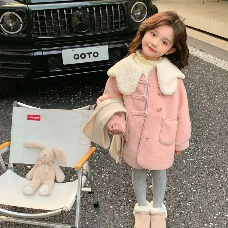 女童毛呢外套冬装洋气儿童装学院风中长款加厚女宝宝保暖呢子大衣