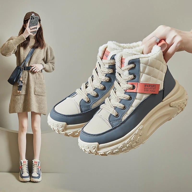 2023冬季加绒高帮小白鞋新款韩版ins女学生增高运动保暖休闲