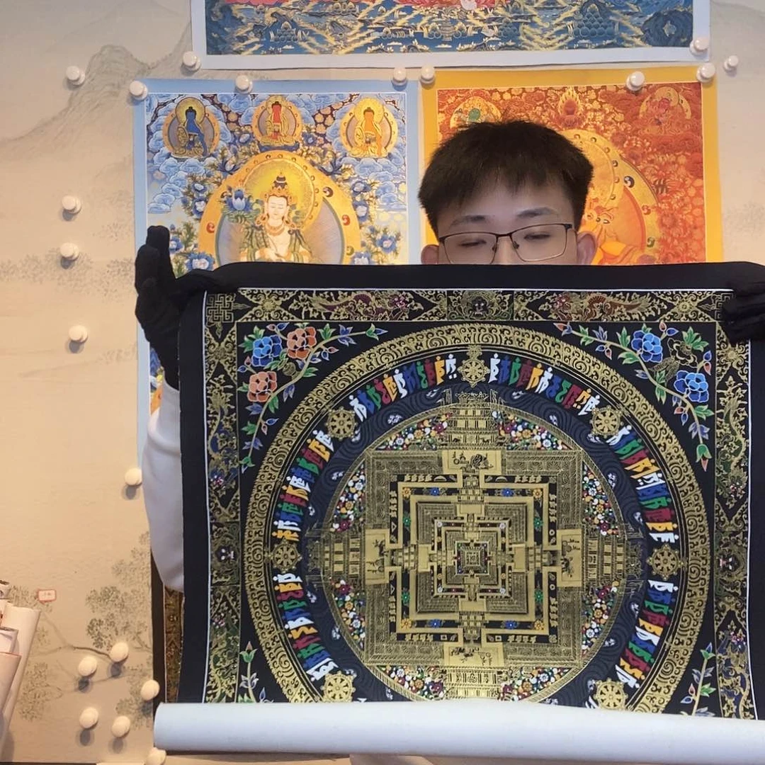卷轴画纯手绘时轮金刚坛城唐卡