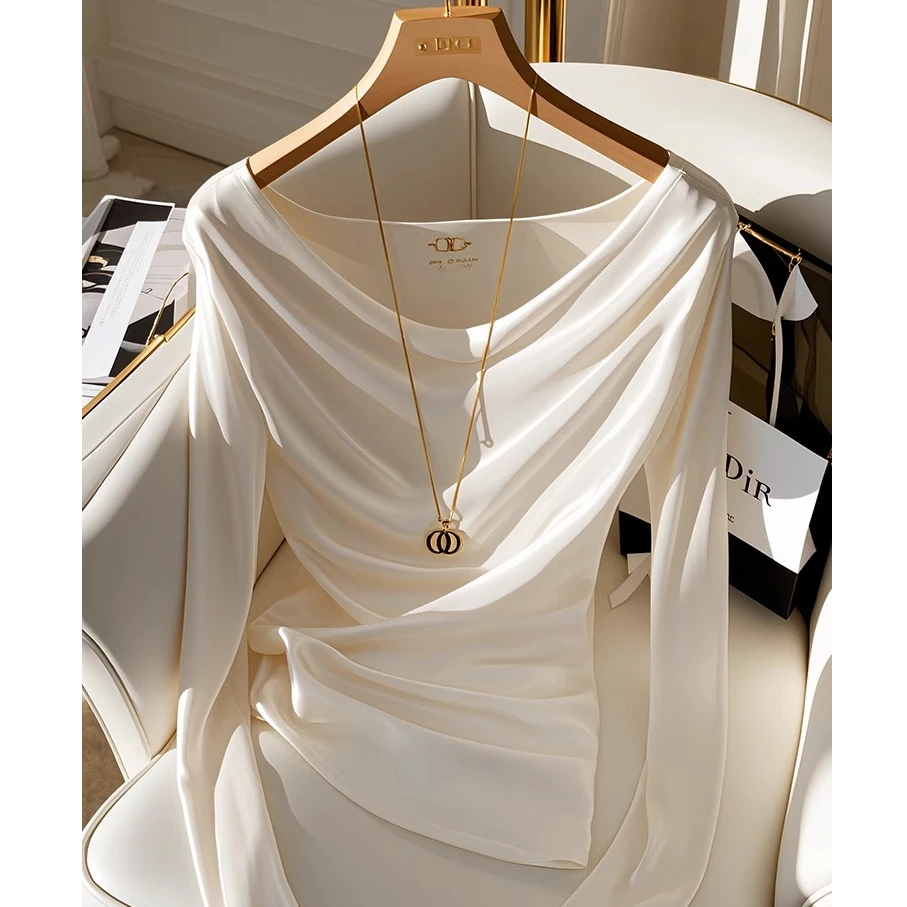 今年流行时尚爆款2024秋季新款荡领设计感小众独特别致长袖上衣女