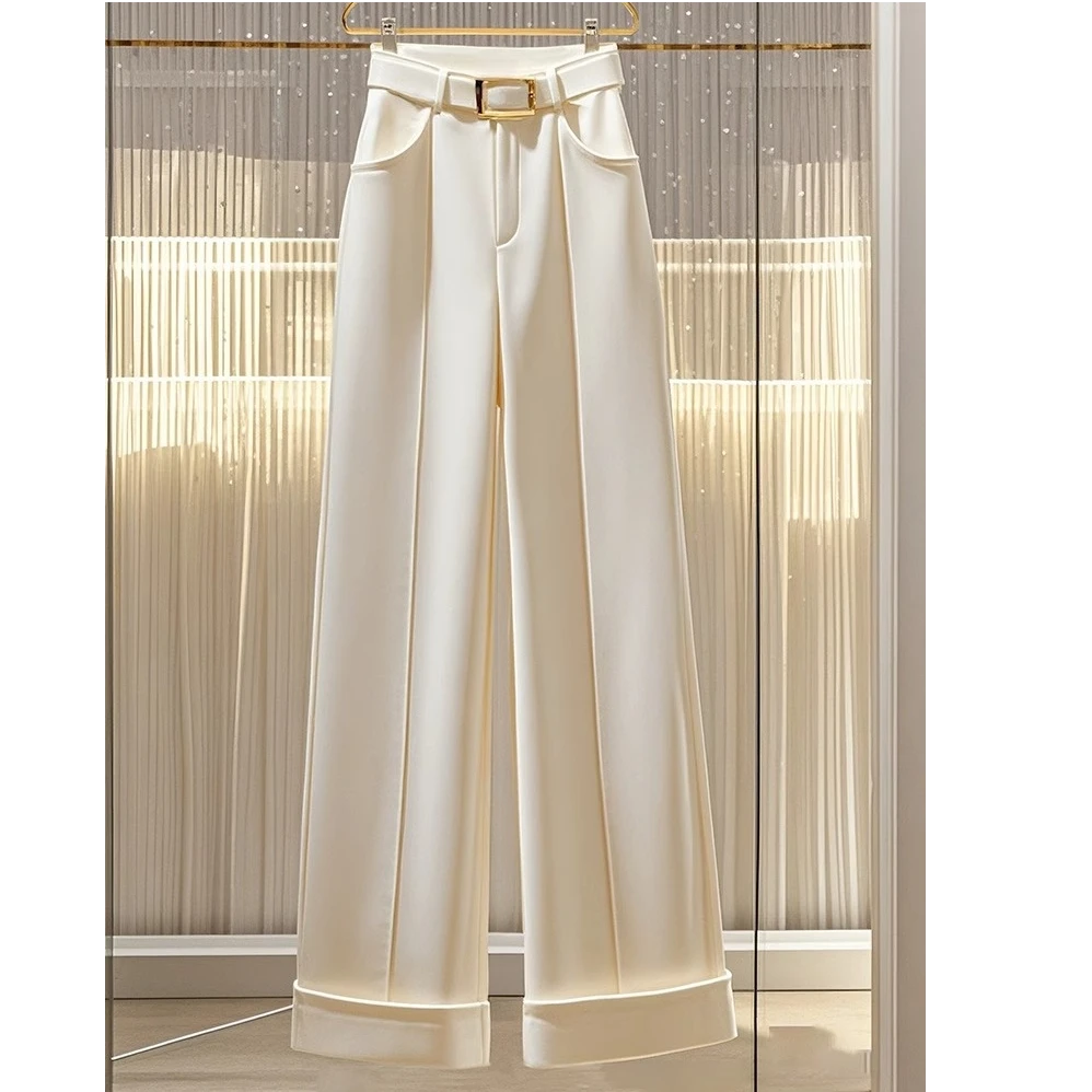 今年爆款白色直筒休闲阔腿裤女2024秋季高个子高腰垂感拖地长裤子