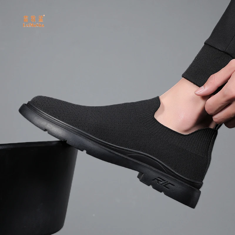 袜子鞋男夏季透气新款马丁鞋低帮飞织鞋面一脚蹬懒人春秋男士布鞋