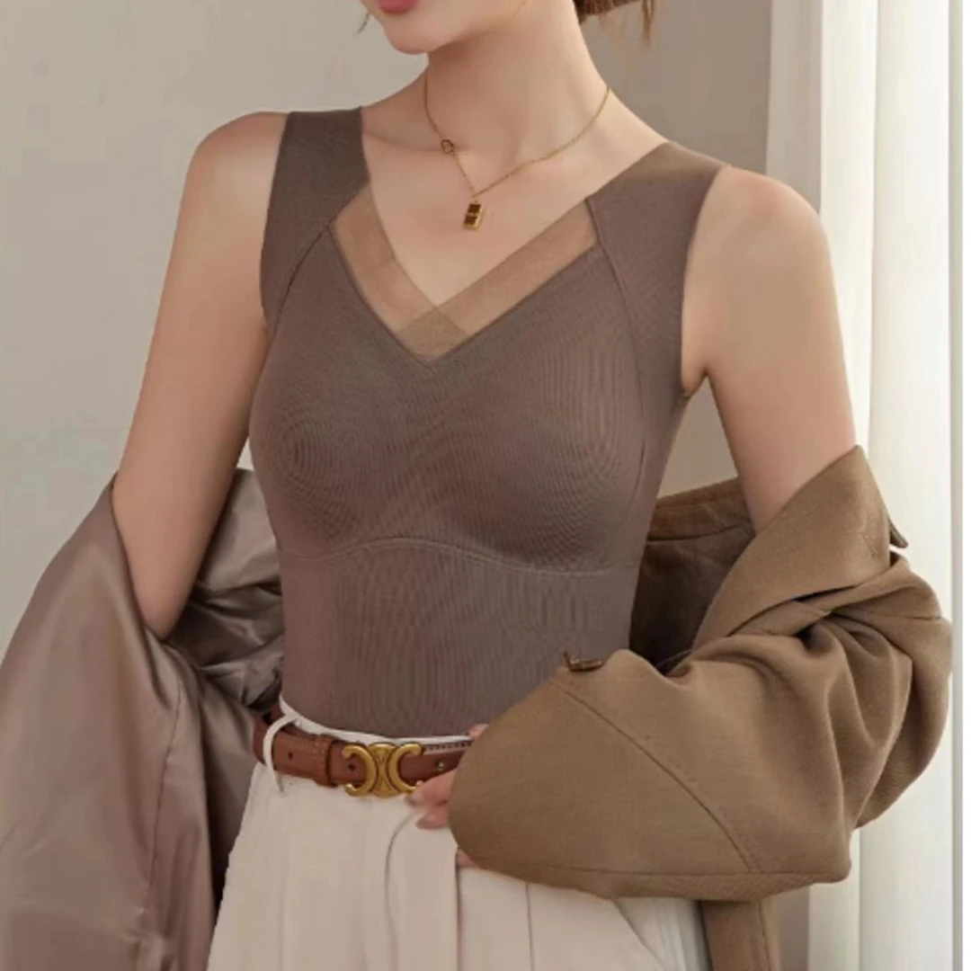 冬款保暖网红无痕背心上衣秋冬打底背心加绒德绒无钢圈03