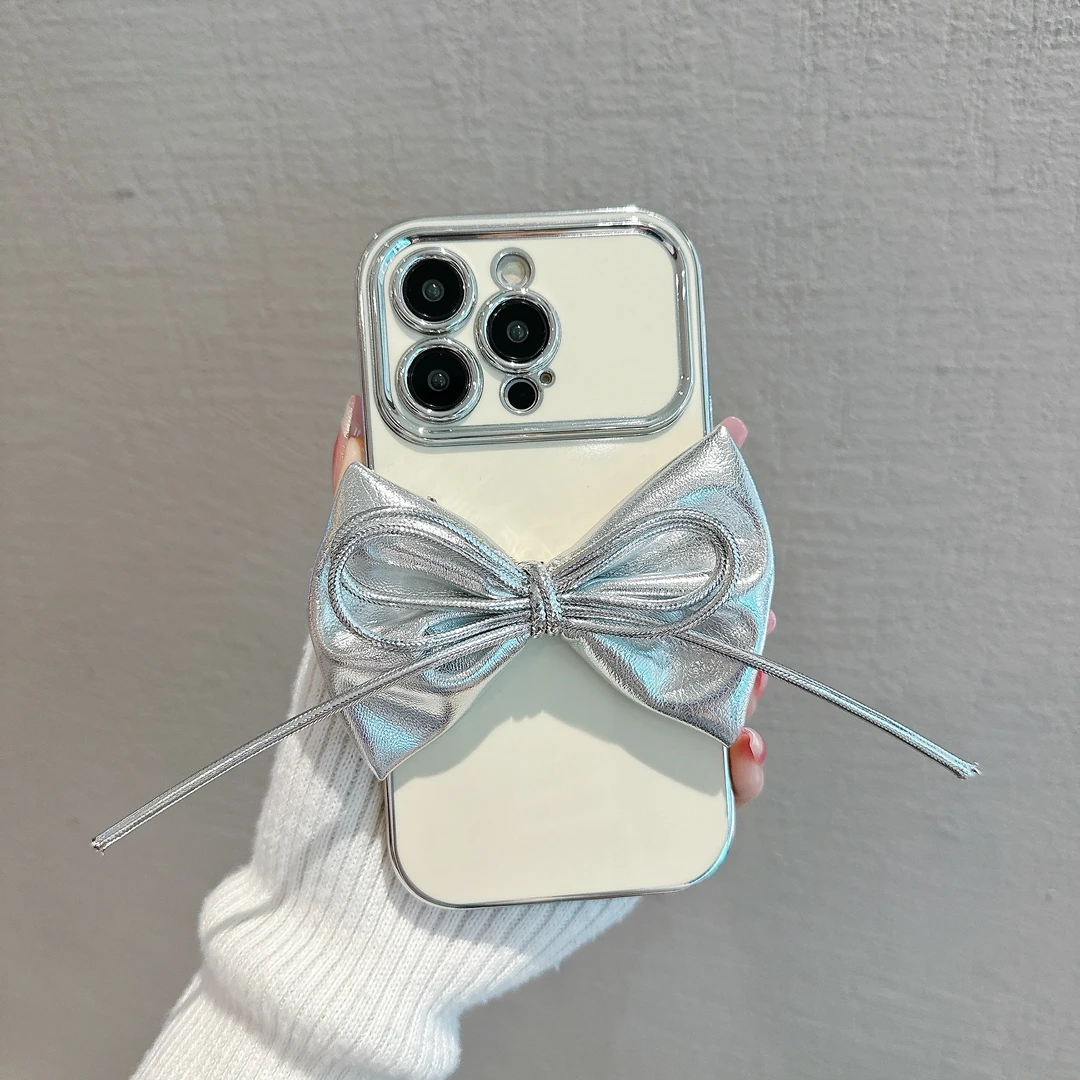 皮质蝴蝶结6D视窗苹果15全包手机壳华为oppo小米mate60创意防摔